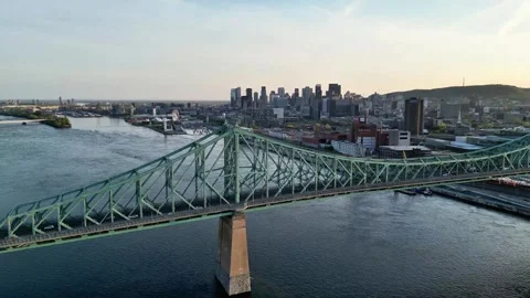4K aerial drone view of Jacques Cartier Bridge in Montreal, Quebec, Canada Stock Footage 332626573