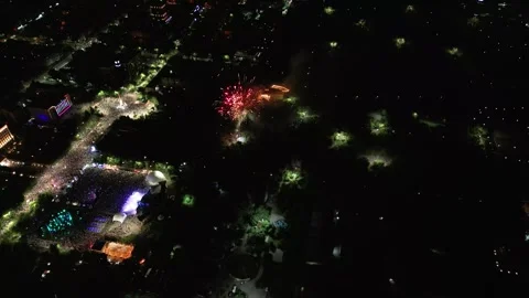 4K Aerial Drone View of Massive Crowd Dancing at Outdoor Night Music Festival Stock Footage 340273250