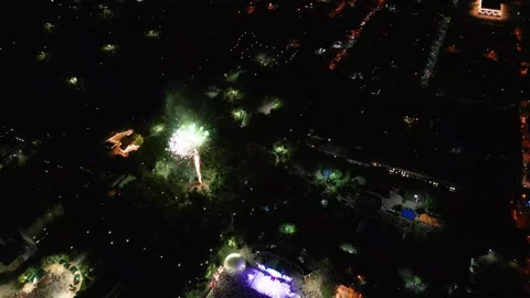 4K Aerial Drone View of Massive Crowd Dancing at Outdoor Night Music Festival Stock Footage 340273313