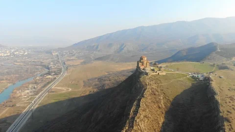 4k Aerial drone view of Mtskheta, Georgia with Svetitskhoveli Cathedral. skyline Stock Footage 111597621