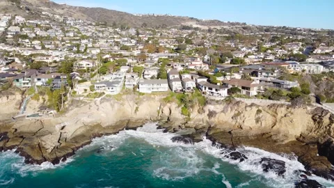 4K Aerial Drone View of Ocean Front Properties in Laguna Beach, California Stock Footage 251236697