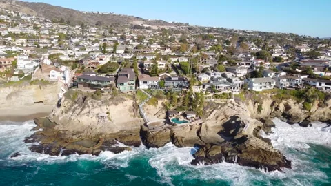 4K Aerial Drone View of Ocean Front Properties in Laguna Beach, California Stock Footage 251237171