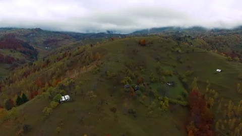 4k aerial drone view over a remote mountain village in Transylvania, Romania. Stock Footage 78022743
