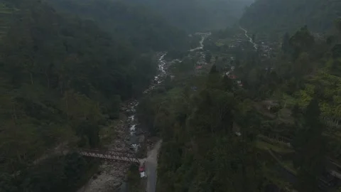 4K aerial drone view, pristine river through the Himalayan mountains of Sikkim. Stock Footage 341973701