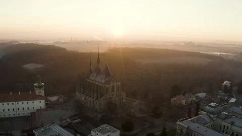 4k Aerial Drone View of St. Barbara's Church in Kutna Hora at Sunrise, 4K. Czech Stock Footage 325682902