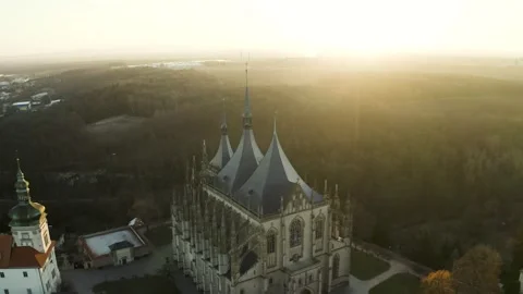 4k Aerial Drone View of St. Barbara's Church in Kutna Hora at Sunrise, 4K. Czech Stock Footage 325683280