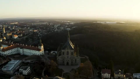 4k Aerial Drone View of St. Barbara's Church in Kutna Hora at Sunrise, 4K. Czech Stock Footage 325683300