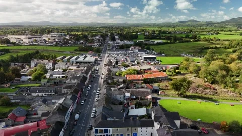4K aerial drone view of Templemore main street and surrounding fields Stock Footage 333337310
