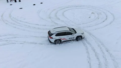 4K Aerial dynamic drift shooting on an all-wheel drive car Video stock 127950685
