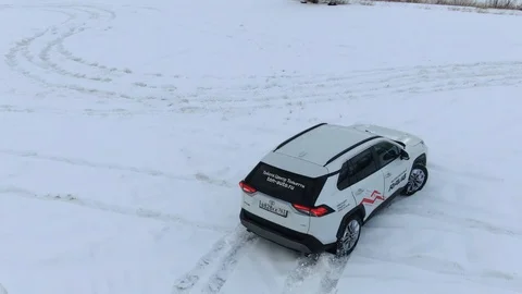 4K Aerial dynamic drift shooting on an all-wheel drive car Video stock 127950688