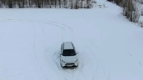 4K Aerial dynamic drift shooting on an all-wheel drive car Video stock 127950696