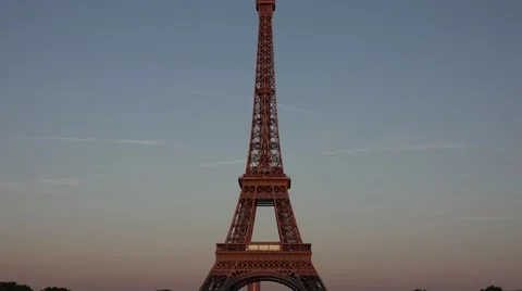 4K Aerial Eiffel Tower in Paris at Sunset, Skyline Traffic View at Dawn, Tourism Stock Footage 59840530