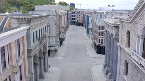 4K aerial of empty Universal Studios lot during COVID-19 outbreak. Stock Footage 127011761
