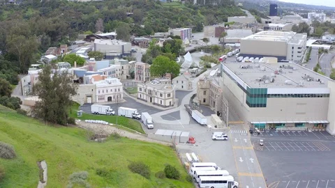 4K aerial of empty Universal Studios lot during COVID-19 outbreak. Stock Footage 127011771