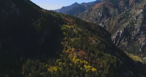 4K Aerial of Fall Colors in American Fork Canyon in Utah's Rocky Mountains Stock-Footage 122164053