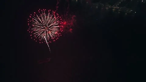 4K Aerial of Fireworks Launch Barge During Independence Day Celebration Stock Footage 339121904
