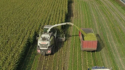 4K Aerial flight behind corn field combine harvester drone view of a farmer Stock Footage 120328214