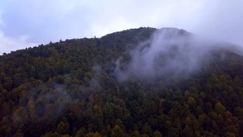 4k AERIAL: Flight over cloudy Bieszczady mountains Stock Footage 96317463