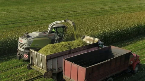 4K Aerial flight over corn field combine harvester drone view of a farmer Stock Footage 120328603