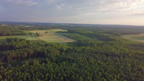 4k AERIAL with flight over forest and countryside and typical polish landscape. Stock Footage 156278091