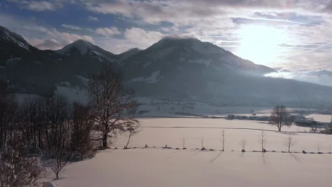 4K Aerial flight over winter snow landscape. Winter sunset Stock-Footage 101349115