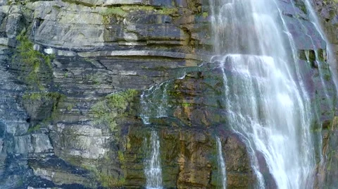 4K Aerial fly up close up of double waterfall Stock Footage 42546814