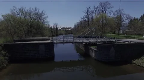 4k aerial fly over old stone bridge locks Stock Footage 63064175