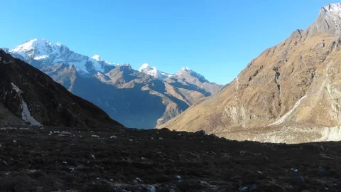 4k aerial fly right to left in Langtang Valley in Nepal Stock Footage 107664163