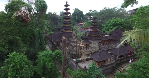 4K AERIAL FLY THROUGH TEMPLE TOWERS IN UBUD BALI INDONESIA Stock Footage 59779169