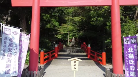 4K Aerial Fly Through Under Red Torii at Shinto Shrine by Drone Stock Footage 257790605