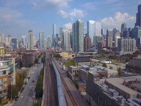 4K Aerial flying above a train in the city. Stock-Footage 80429839