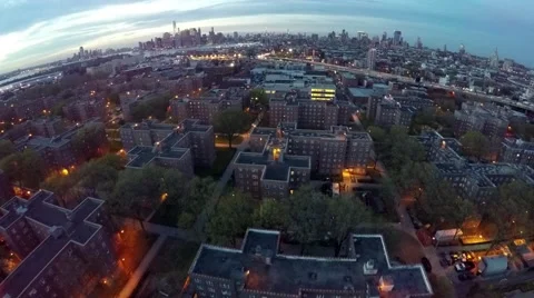 4K Aerial flying over Projects in New York City NIght Stock Footage 50361501
