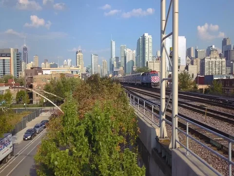 4K Aerial flying over a train in the city. Stock-Footage 80429860