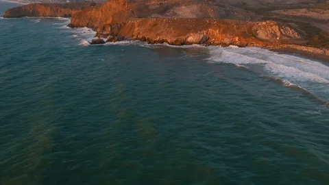 4K Aerial Flying View of Ocean and Cliff Stock Footage 80986594