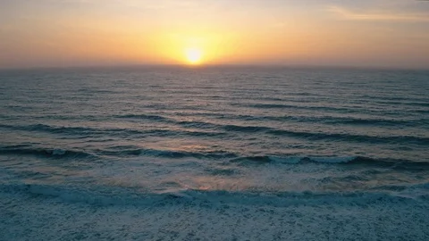 4K Aerial Flying View of Ocean Sunset Stock Footage 80988638