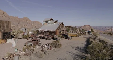 4K aerial flyover of a large barn in Nelson, Nevada western ghost town 스톡 동영상 97085322