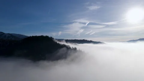 4K Aerial Fog Cloudscape Mid Winter Stock Footage 143975483