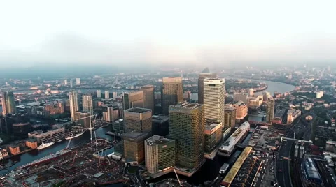 4K Aerial Footage Above The Towers Of London's Financial District, Canary Wharf Stock Footage