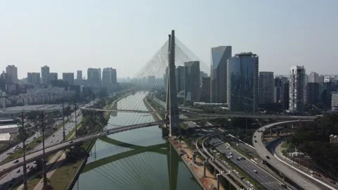 4K aerial footage of the cable-stayed bridge in São Paulo, Brazil Stock Footage 283021077