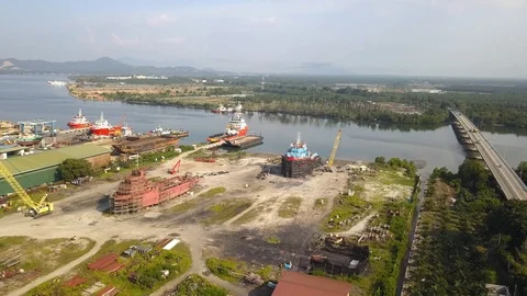 4K aerial footage of construction yard Stock Footage 107803653