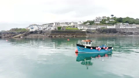 4K aerial footage of the picturesque Cornish fishing village of Coverack Stock Footage