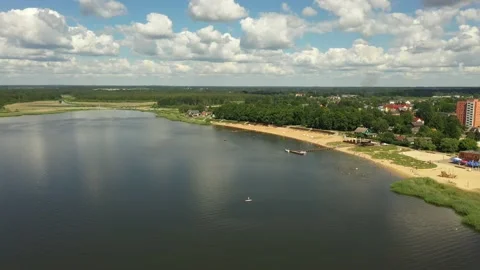 4K aerial footage of Võru beach in Estonia on a cloudy day in June 2020 Stock Footage
