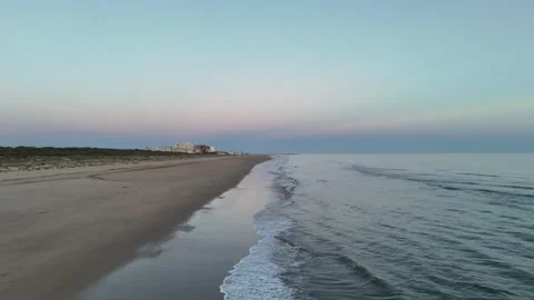 4K Aerial: Forward flight over empty Enebrales beach at twilight Huelva. Stock Footage 333637504