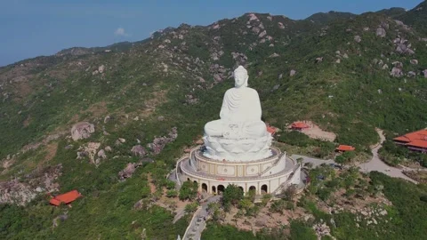 4K Aerial Giant Seated Buddha and Mountain Ocean View in Quy Nhon Video stock 331186653