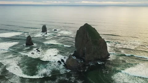 4K Aerial of Haystack Rock in Cannon Beach, Oregon Stock Footage 169530153
