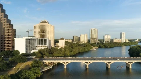 4K Aerial Hyper Lapse Congress Bridge Austin Stock Footage 93376577