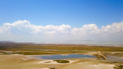 4K  Aerial Hyperlapse. Beautiful clouds over  ocean, sea.coastline. Lateral fly Stock-Footage 91964414