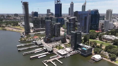 4k Aerial Hyperlapse, Beautiful Perth City Elizabeth Quay Australia Video stock 222972952