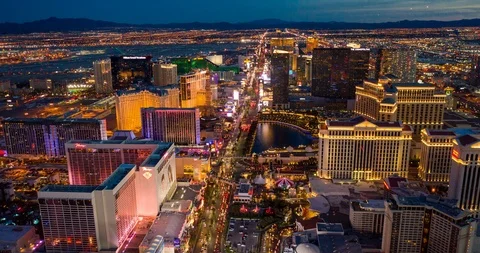 4k aerial hyperlapse down Las Vegas Blvd at night Stock Footage
