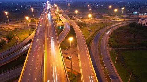 4K : Aerial hyperlapse drone shot of fast moving Highway road. Stock Footage 170437433